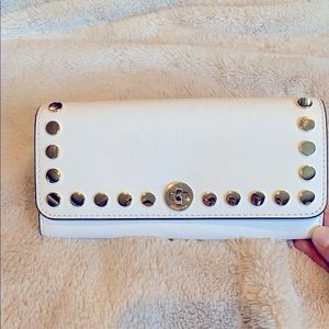 Michael Kors leather white wallet with gold studs